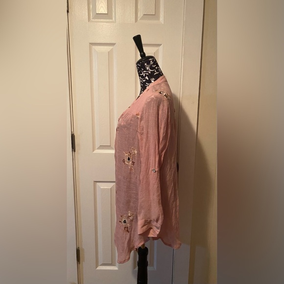 Figueroa & Flower Women's Sheer Flower Embroidered Button Up Blouse Size 1X - Picture 9 of 15